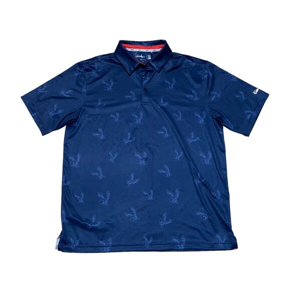 Walter Hagen 11 Majors Blue Eagle Print Short Sleeve Collared Polo Shirt Size L - Picture 2 of 9